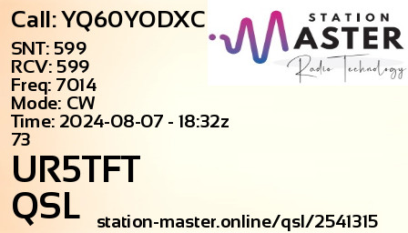 QSL Card for UR5TFT QSO with YQ60YODXC