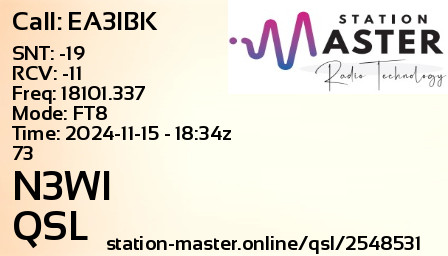 QSL Card for N3WI QSO with EA3IBK