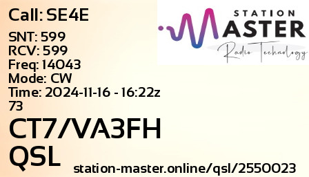 QSL Card for CT7/VA3FH QSO with SE4E