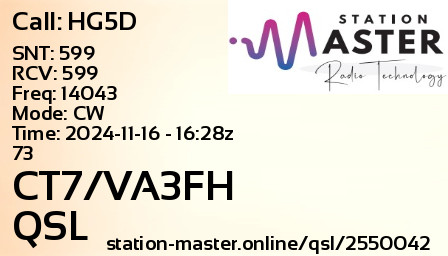 QSL Card for CT7/VA3FH QSO with HG5D