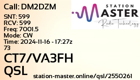 QSL Card for CT7/VA3FH QSO with DM2DZM