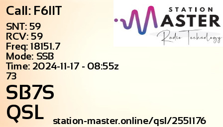 QSL Card for SB7S QSO with F6IIT