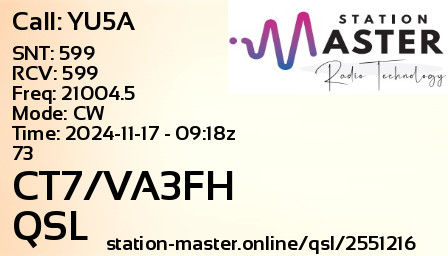 QSL Card for CT7/VA3FH QSO with YU5A
