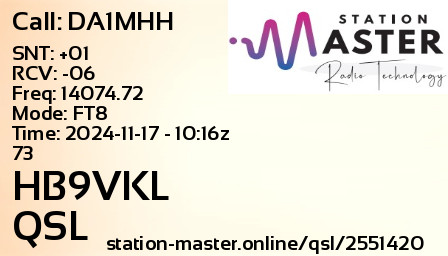 QSL Card for HB9VKL QSO with DA1MHH