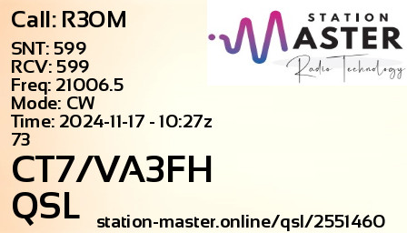 QSL Card for CT7/VA3FH QSO with R3OM