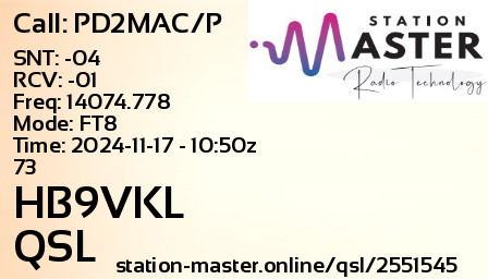 QSL Card for HB9VKL QSO with PD2MAC/P