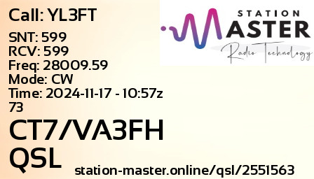 QSL Card for CT7/VA3FH QSO with YL3FT