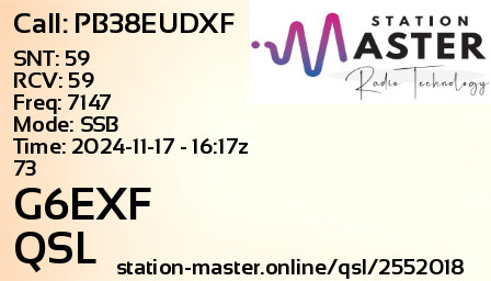 QSL Card for G6EXF QSO with PB38EUDXF