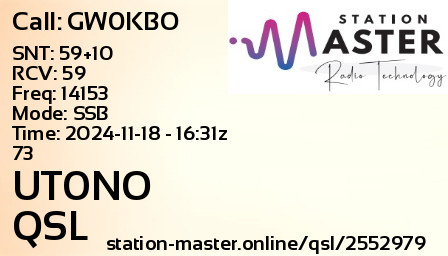 QSL Card for UT0NO QSO with GW0KBO