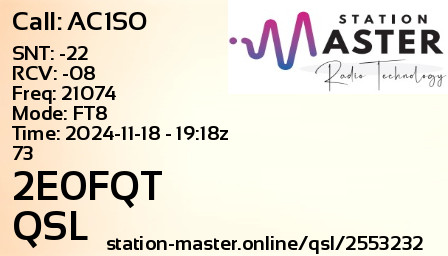 QSL Card for 2E0FQT QSO with AC1SO