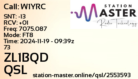 QSL Card for ZL1BQD QSO with W1YRC