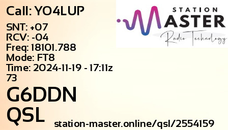 QSL Card for G6DDN QSO with YO4LUP