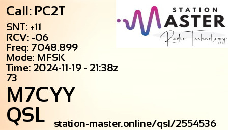 QSL Card for M7CYY QSO with PC2T