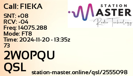 QSL Card for 2W0PQU QSO with F1EKA