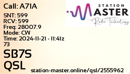 QSL Card for SB7S QSO with A71A