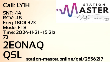 QSL Card for 2E0NAQ QSO with LY1H