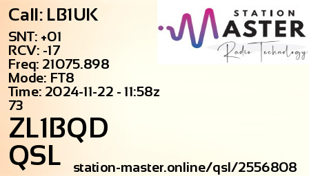 QSL Card for ZL1BQD QSO with LB1UK