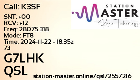 QSL Card for G7LHK QSO with K3SF
