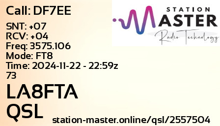 QSL Card for LA8FTA QSO with DF7EE
