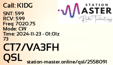 QSL Card for CT7/VA3FH QSO with K1DG