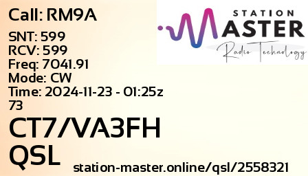 QSL Card for CT7/VA3FH QSO with RM9A
