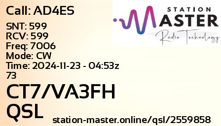 QSL Card for CT7/VA3FH QSO with AD4ES