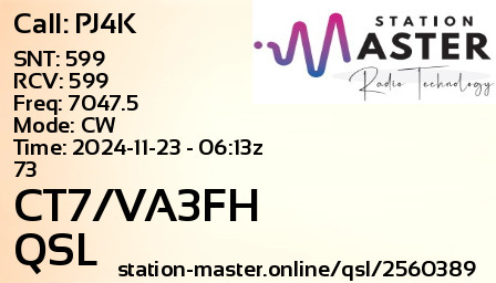 QSL Card for CT7/VA3FH QSO with PJ4K