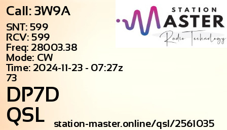 QSL Card for DP7D QSO with 3W9A