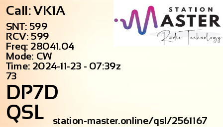 QSL Card for DP7D QSO with VK1A