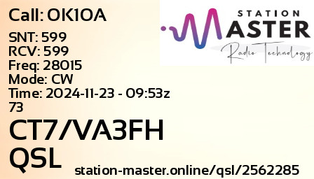 QSL Card for CT7/VA3FH QSO with OK1OA