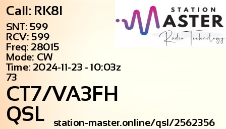 QSL Card for CT7/VA3FH QSO with RK8I