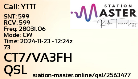 QSL Card for CT7/VA3FH QSO with YT1T