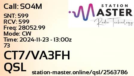 QSL Card for CT7/VA3FH QSO with SO4M