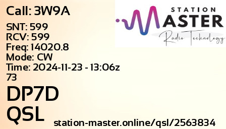 QSL Card for DP7D QSO with 3W9A