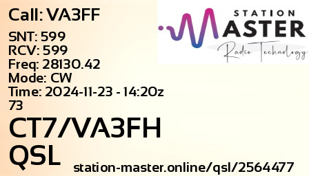 QSL Card for CT7/VA3FH QSO with VA3FF