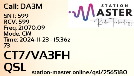 QSL Card for CT7/VA3FH QSO with DA3M