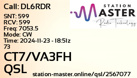 QSL Card for CT7/VA3FH QSO with DL6RDR