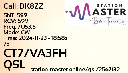 QSL Card for CT7/VA3FH QSO with DK8ZZ