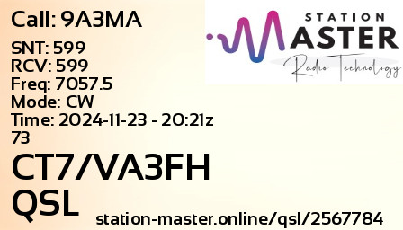QSL Card for CT7/VA3FH QSO with 9A3MA