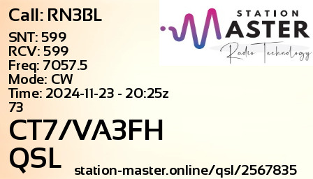QSL Card for CT7/VA3FH QSO with RN3BL