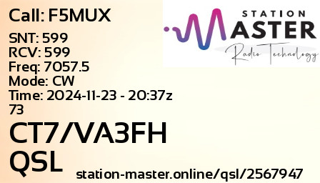 QSL Card for CT7/VA3FH QSO with F5MUX