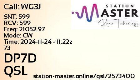 QSL Card for DP7D QSO with WG3J