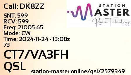 QSL Card for CT7/VA3FH QSO with DK8ZZ