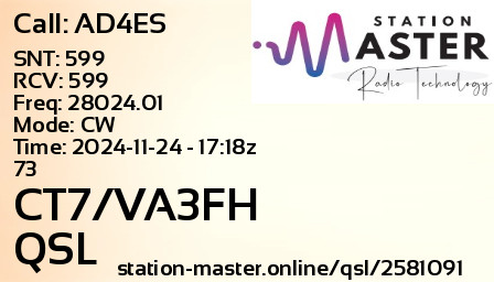 QSL Card for CT7/VA3FH QSO with AD4ES