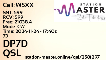 QSL Card for DP7D QSO with W5XX