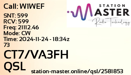 QSL Card for CT7/VA3FH QSO with W1WEF
