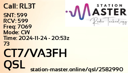 QSL Card for CT7/VA3FH QSO with RL3T