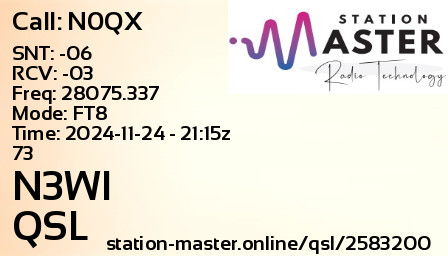 QSL Card for N3WI QSO with N0QX