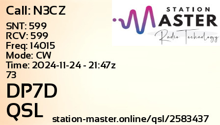 QSL Card for DP7D QSO with N3CZ