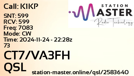 QSL Card for CT7/VA3FH QSO with K1KP